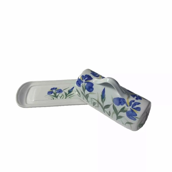 Iris Collection Butter Dish Sheepscot Pottery Maine Hand Painted Signed Covered - Picture 2 of 5